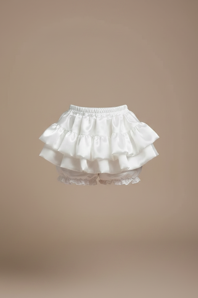 Pantalon Jupe Blanc Satin Volants Bouffant Court - vue 3
