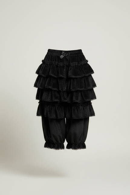 Pantalon Jupe Noir Volants Dentelle Velours Doux Élégant - vue 3