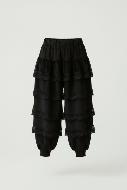 Pantalon Jupe Noir Volants Dentelle Ample Confortable - Viscose - vue 3