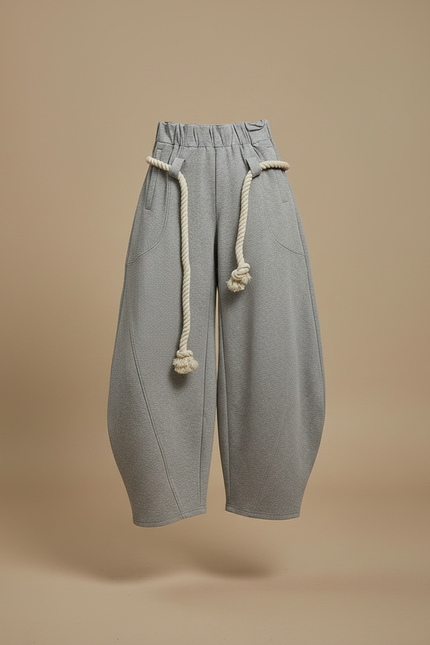 Pantalon Jupe Gris Ample Décontracté Corde Tressée - Molleton - vue 3