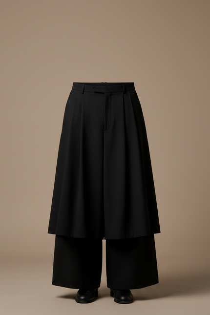Pantalon Jupe Noir Plissé Ample Superposé Unisexe - Polyester - vue 3