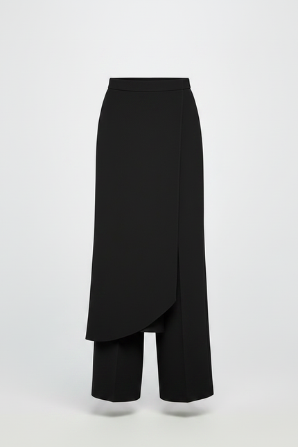 Pantalon Jupe Noir Asymétrique Fluide Élégant Mi-long - Polyester - vue 3