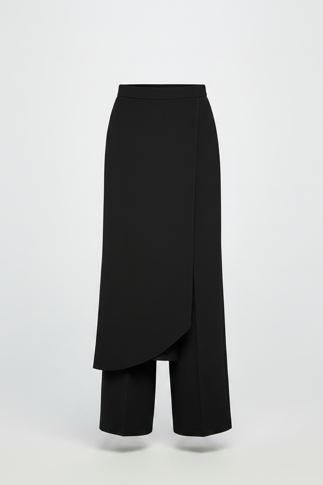 Pantalon Jupe Noir Asymétrique Fluide Élégant Mi-long - Polyester - vue 3