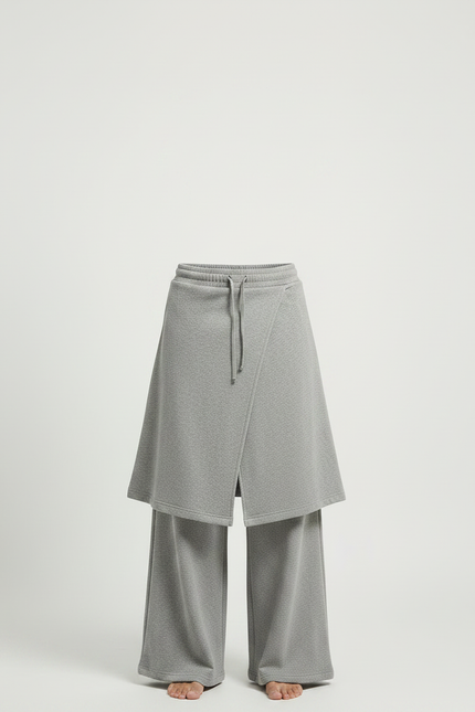 Pantalon Jupe Gris Ample Superposé Confortable Homme - Molleton - vue 3