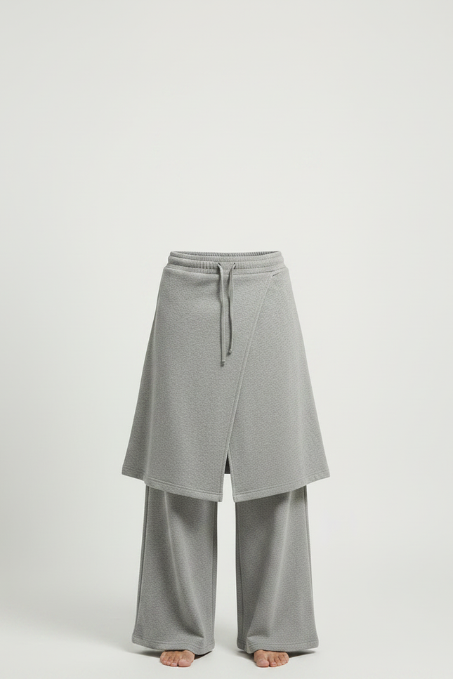Pantalon Jupe Gris Ample Superposé Confortable Homme - Molleton - vue 3