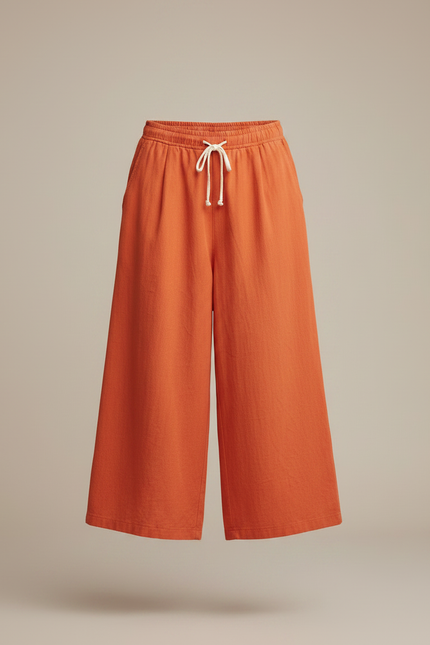 Pantalon Jupe Ample Orange Lin Décontracté Fluide - vue 3
