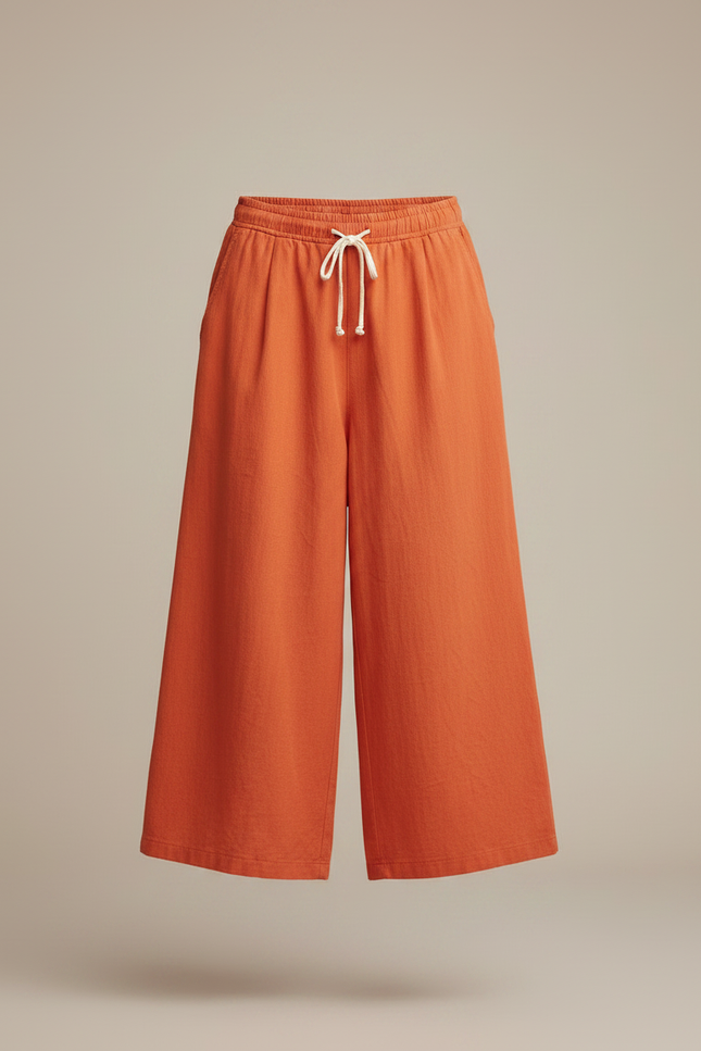 Pantalon Jupe Ample Orange Lin Décontracté Fluide - vue 3