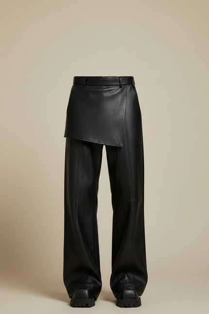Pantalon Jupe Noir Cuir Ample Asymétrique Moderne - vue 3