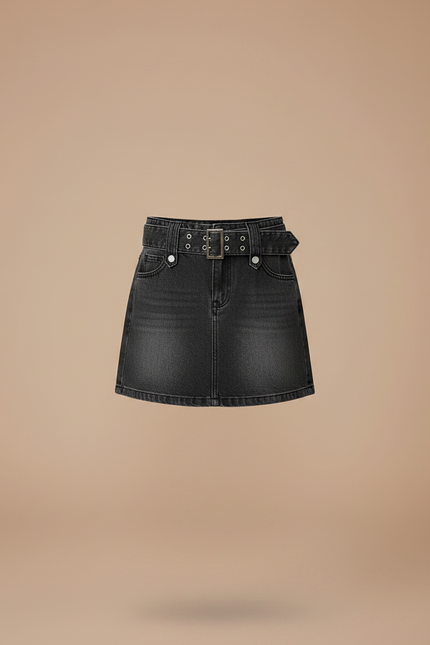Pantalon Jupe Denim Gris Ceinturée Fille Décontractée - Jean - vue 3