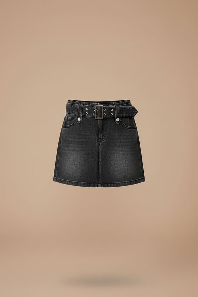 Pantalon Jupe Denim Gris Ceinturée Fille Décontractée - Jean - vue 3