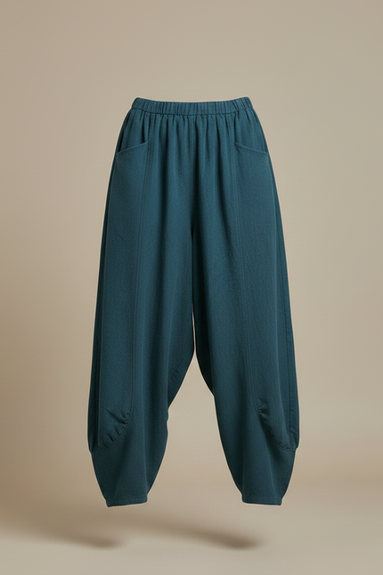 Pantalon Jupe Ample Coton Lin Vert Décontracté - vue 3