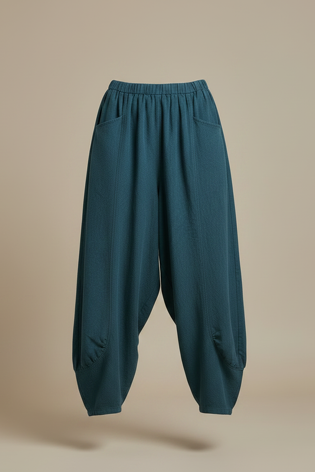 Pantalon Jupe Ample Coton Lin Vert Décontracté - vue 3