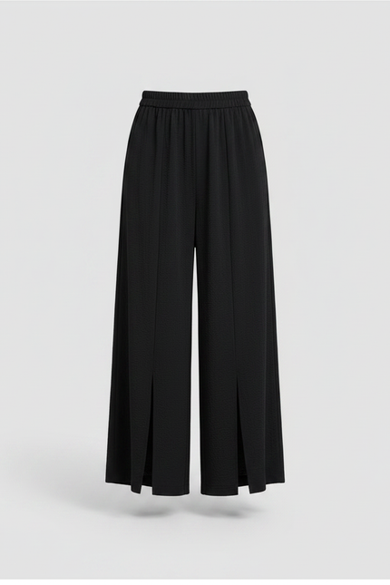 Pantalon Jupe Noir Fluide Ample Fendu Élégant - Polyester - vue 3