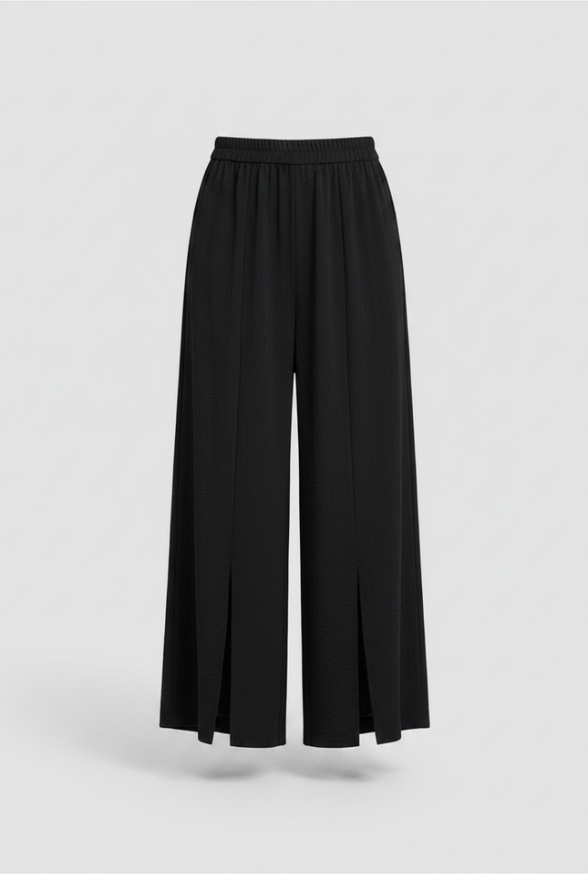Pantalon Jupe Noir Fluide Ample Fendu Élégant - Polyester - vue 3