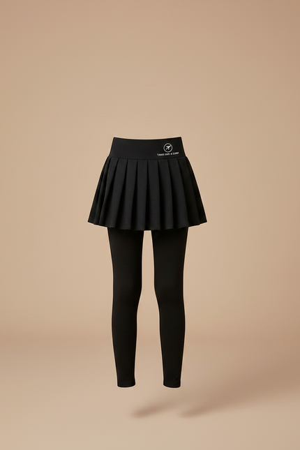 Pantalon Jupe Noir Plissé Legging Enfant Côtelé Confortable - Polyester - vue 3