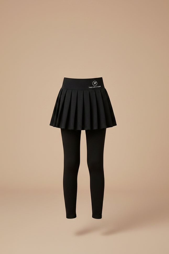 Pantalon Jupe Noir Plissé Legging Enfant Côtelé Confortable - Polyester - vue 3