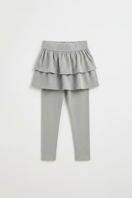 Pantalon Jupe Gris Volants Intégrés Coton Confortable - vue 3