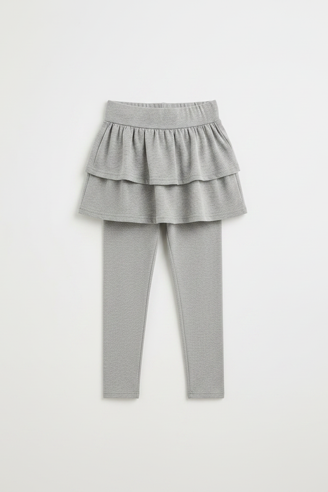 Pantalon Jupe Gris Volants Intégrés Coton Confortable - vue 3