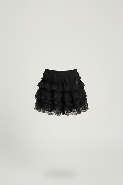 Pantalon Jupe Noir Dentelle Volants Nœuds Fille - Polyester - vue 3