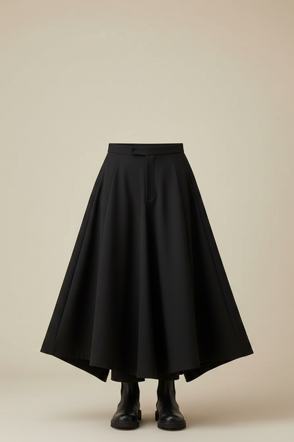 Pantalon Jupe Noir Plissé Ample Homme Moderne - Gabardine - vue 3