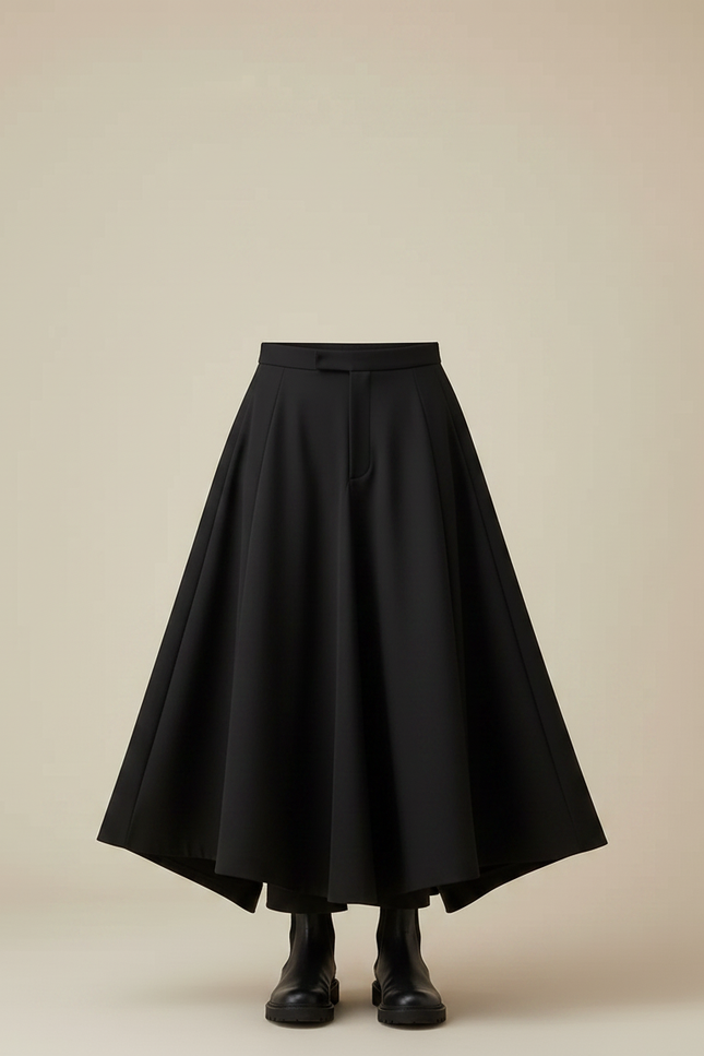 Pantalon Jupe Noir Plissé Ample Homme Moderne - Gabardine - vue 3
