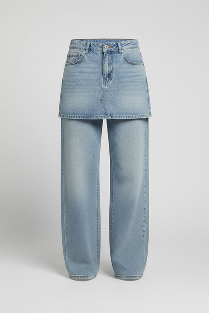 Pantalon Jupe Jean Bleu Ample Déstructuré Décontracté - vue 3