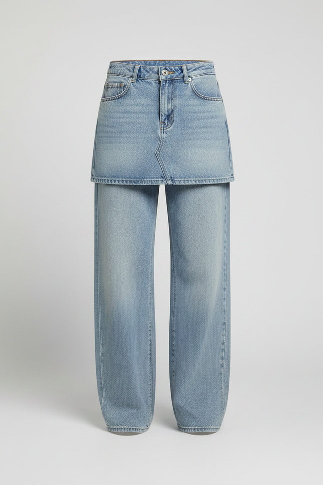 Pantalon Jupe Jean Bleu Ample Déstructuré Décontracté - vue 3
