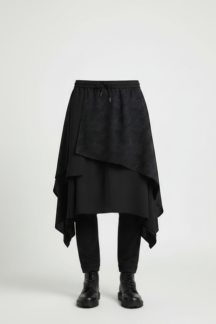 Pantalon Jupe Noir Asymétrique Superposé Imprimé Décontracté Homme - Polyester - vue 3