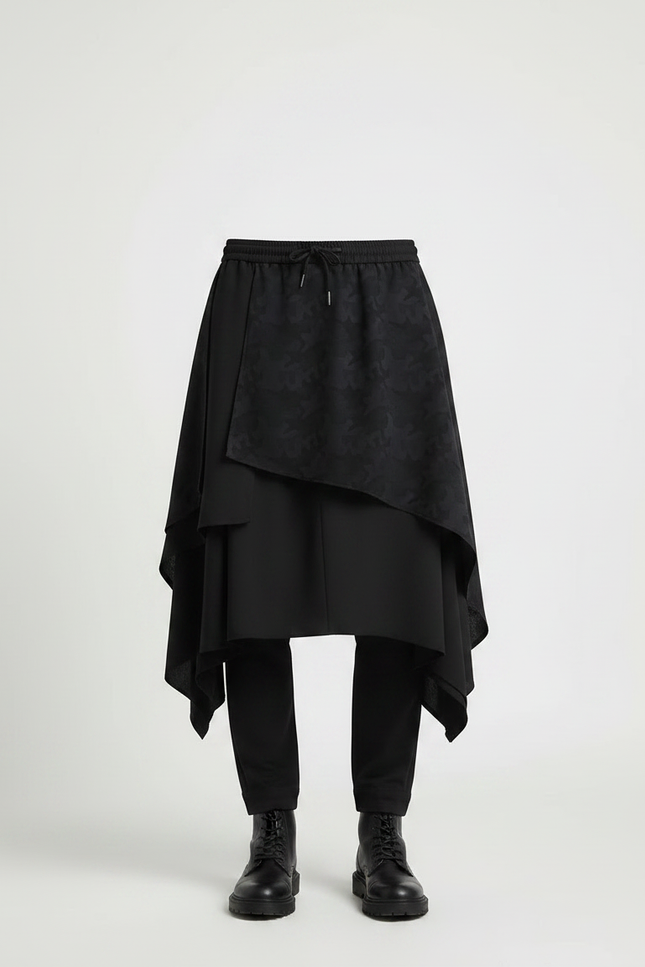 Pantalon Jupe Noir Asymétrique Superposé Imprimé Décontracté Homme - Polyester - vue 3