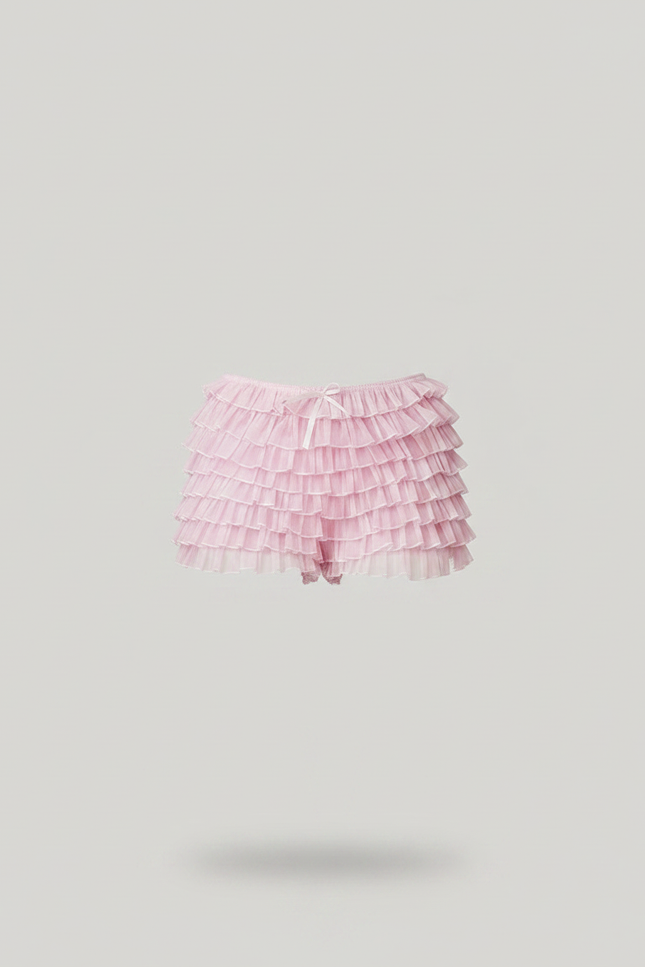 Pantalon Jupe Rose Froufrous Superposés Maille Femme - vue 3