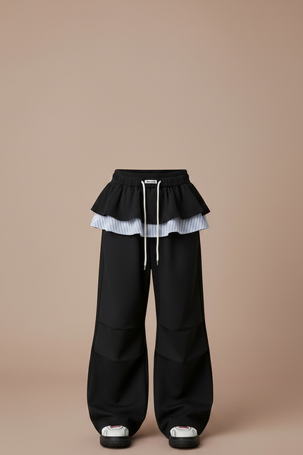 Pantalon Jupe Noir Ample Superposé Garçon - Polyester - vue 3