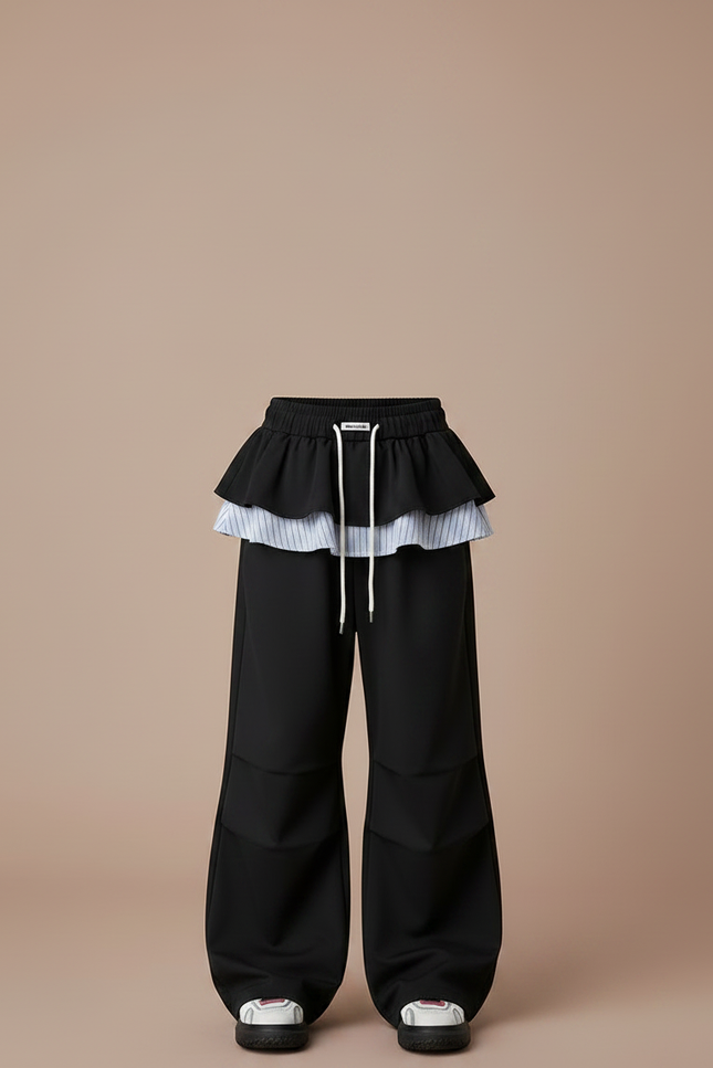Pantalon Jupe Noir Ample Superposé Garçon - Polyester - vue 3