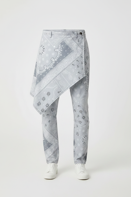Pantalon Jupe Gris Bandana Asymétrique Denim Moderne - Jean - vue 3