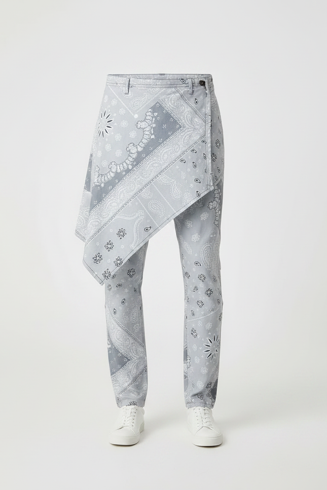 Pantalon Jupe Gris Bandana Asymétrique Denim Moderne - Jean - vue 3