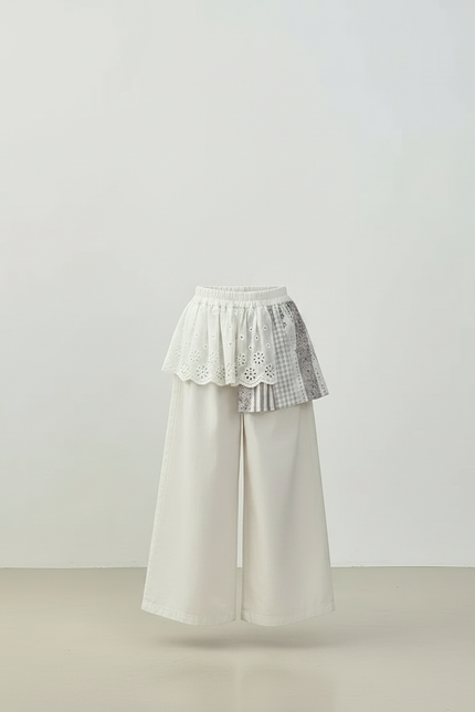 Pantalon Jupe Blanc Brodé Ample Décontracté Enfant - Toile - vue 3