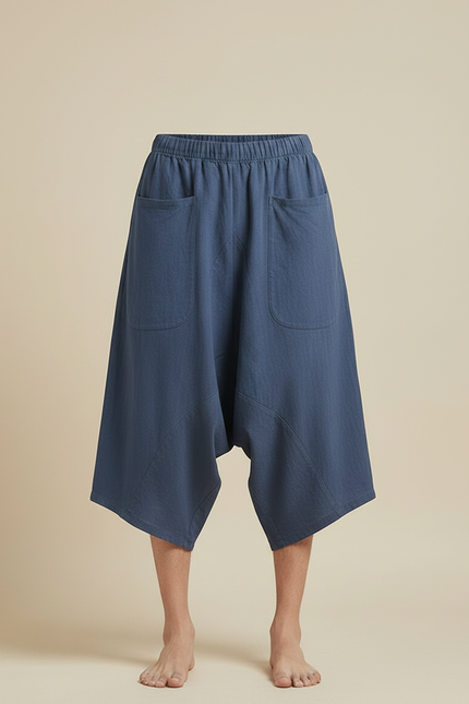 Pantalon Jupe Coton Lin Ample Bleu Homme - vue 3