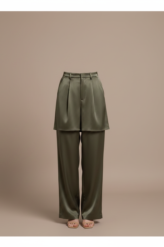 Pantalon Jupe Kaki Satiné Fluide Ample Élégant - vue 3