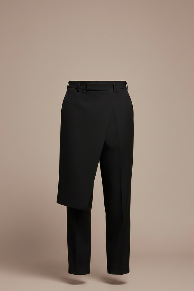 Pantalon Jupe Noir Asymétrique Droit Élégant Homme - Gabardine - vue 3