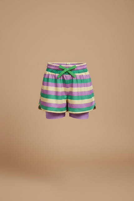 Pantalon Jupe Rayé Coloré Superposé Coton Enfant - Multicolore - vue 3