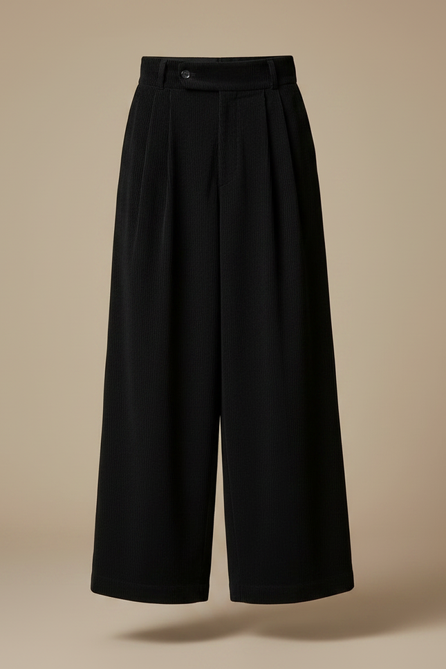 Pantalon Jupe Noir Plissé Long Évasé Homme - Cordé - vue 3