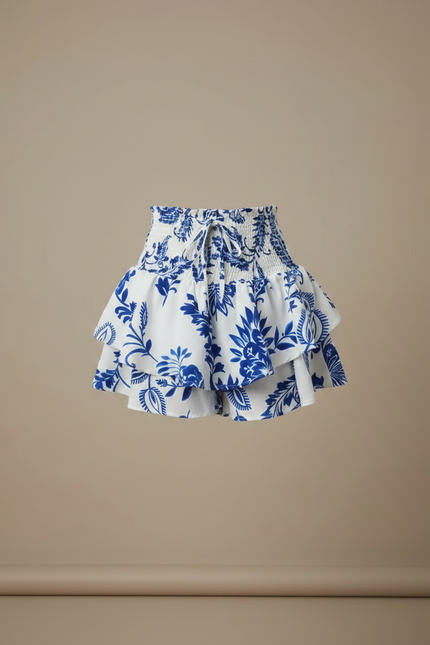 Pantalon Jupe Blanc Floral Smocké Volanté Élégant - Polyester - vue 3