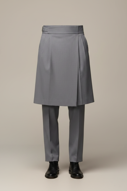 Pantalon Jupe Gris Élégant Plissé Homme Moderne - Gabardine - vue 3