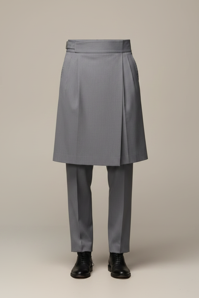 Pantalon Jupe Gris Élégant Plissé Homme Moderne - Gabardine - vue 3