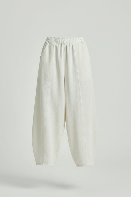 Pantalon Jupe Ample Lin Coton Écru Femme - Blanc - vue 3