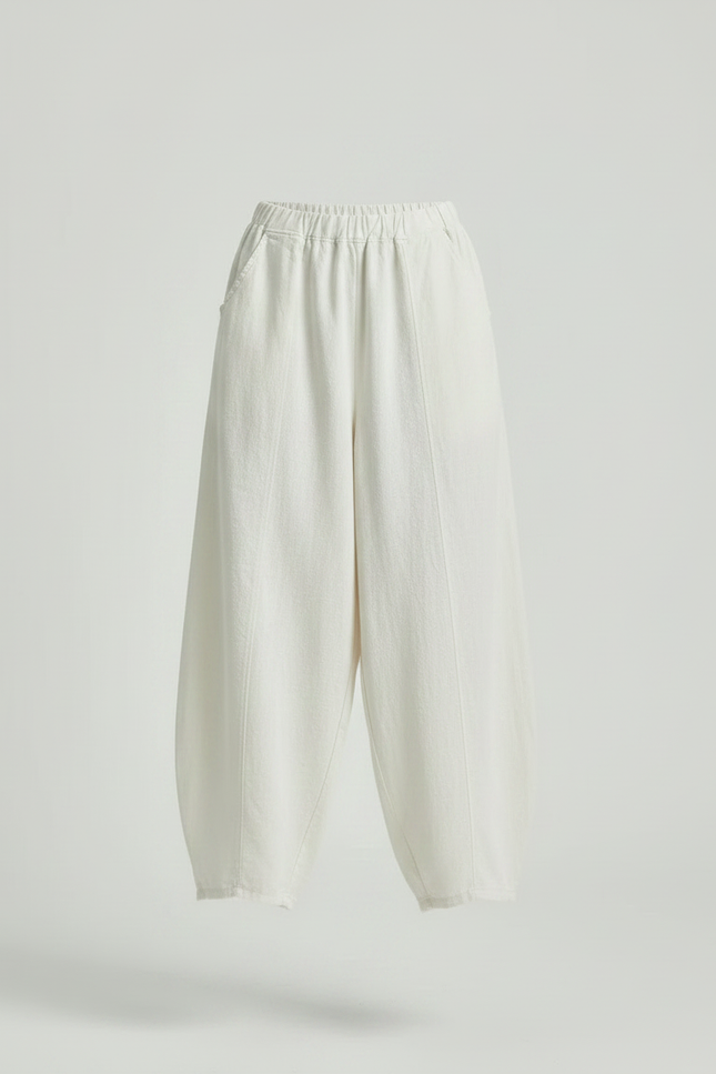 Pantalon Jupe Ample Lin Coton Écru Femme - Blanc - vue 3
