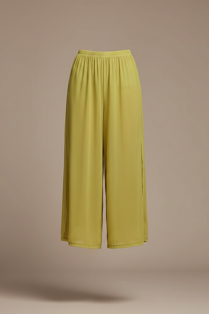Pantalon Jupe Vert Chiffon Fendu Fluide Léger - Polyester - vue 3