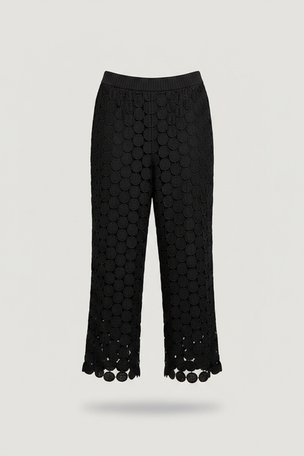 Pantalon Jupe Noir Dentelle Cercles Ample Élégant - Maille - vue 3