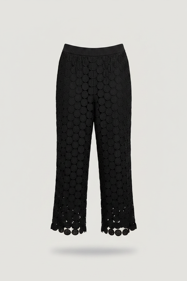 Pantalon Jupe Noir Dentelle Cercles Ample Élégant - Maille - vue 3