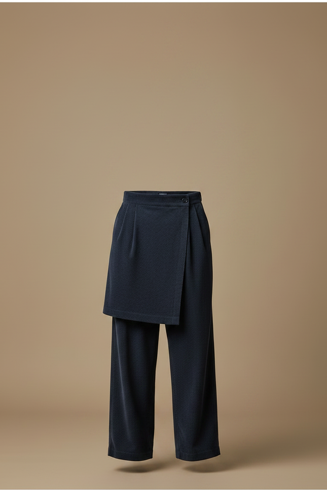Pantalon Jupe Bleu Marine Côtelé Ample Superposé Homme - Cordé - vue 3