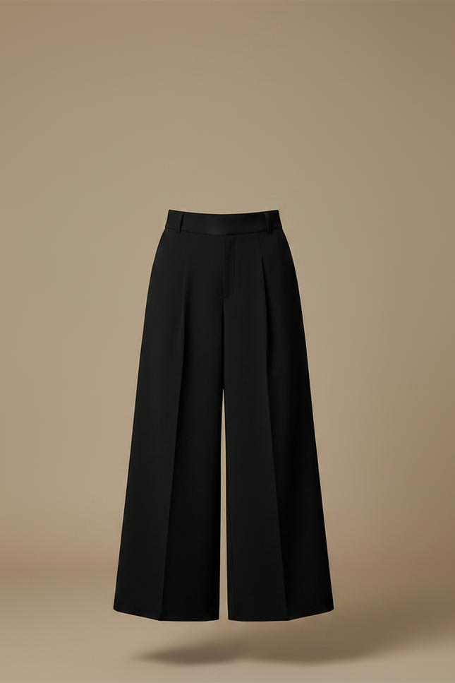 Pantalon Jupe Noir Plissé Long Évasé Élégant Ceinturé - Gabardine - vue 3